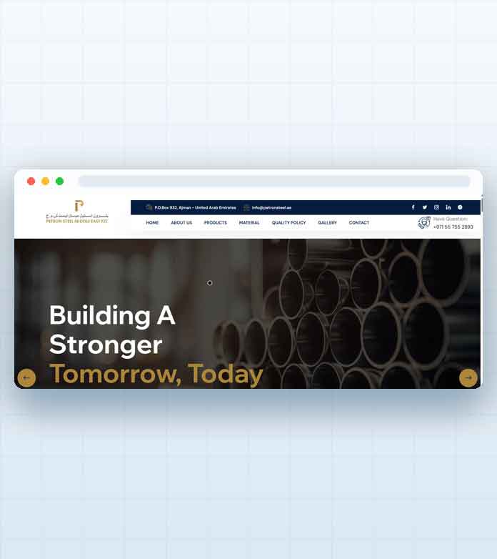 Petron Steel Middle East FZC website designed by Explore Middle East FZE