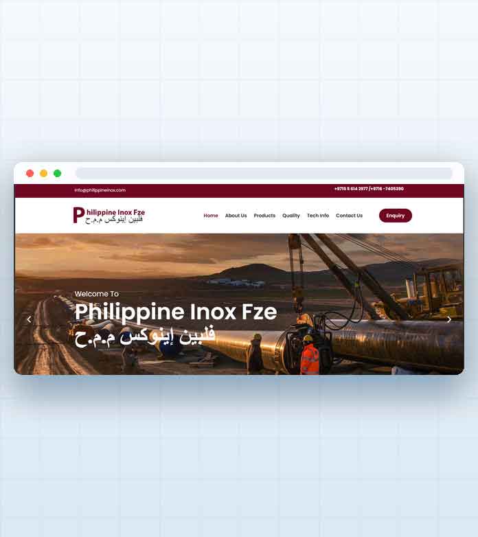 Philippine Inox FZE website designed by Explore Middle East FZE