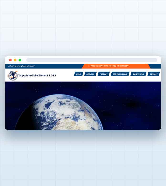 Trapezium Global Metals website designed by Explore Middle East FZE